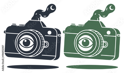 Quirky cameras with watchful eyes symbolizing observation and creativity