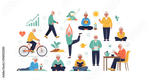 Active Seniors Lifestyle Collection: Health, Fitness, Relaxation, and Socializing