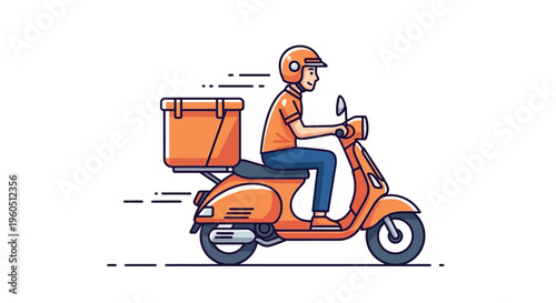 Food Delivery Scooter Rider with Orange Box - Fast Courier Service