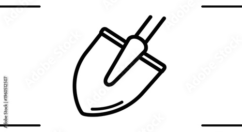 Minimalist outline illustration of a garden spade tool for digging and earthwork projects