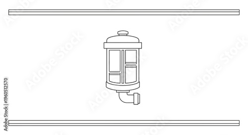 Outline illustration of a cylindrical fluid filter component with pipe connection for system design