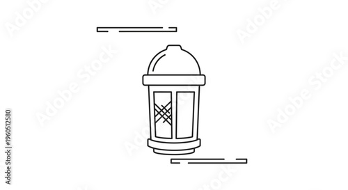 Minimalist outline drawing of a classic outdoor lantern illuminating urban spaces