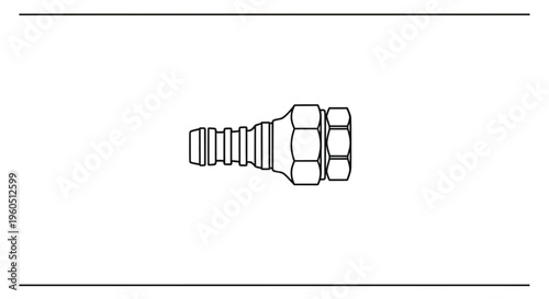 Detailed line drawing of an industrial hose barb fitting with hex nut connector for fluid systems