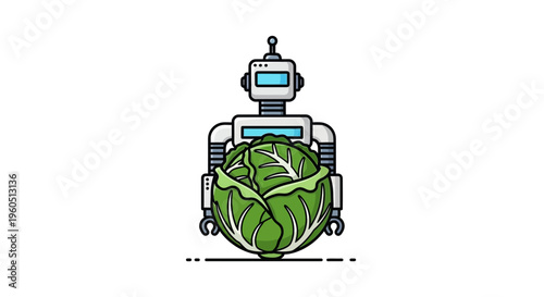 Automated agriculture concept robot holding fresh green cabbage icon design for future farming