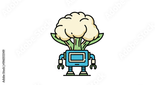 Charming cauliflower-headed robot icon bringing together nature and artificial intelligence in a