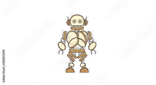 Whimsical toast robot character illustration on white background creative bread automaton concept