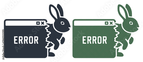 Rabbit peeking out from computer error message window