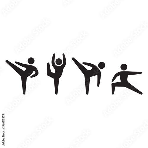 Minimal Stick Figure Exercise Set – Dynamic Leg Movements and Active Poses