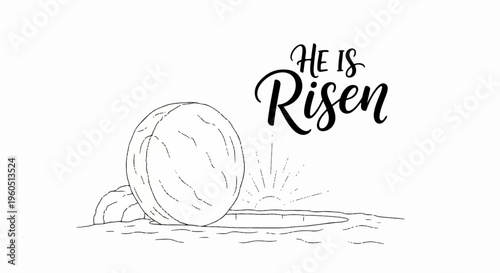 Easter eggs with he is risen text symbolizing spring and christian holiday simple line art