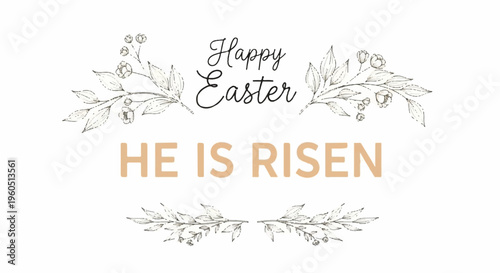 Easter greeting card with floral design and inspirational quote on white background