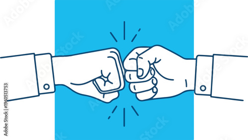 Hand-Drawn Line Art Business Fist Bump Concept, Hand Drawn Vector Illustration of Business Partners Giving a Fist Bump for Teamwork Concept