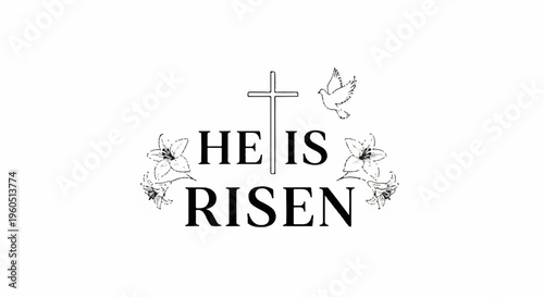 Easter he is risen cross dove floral graphic design element