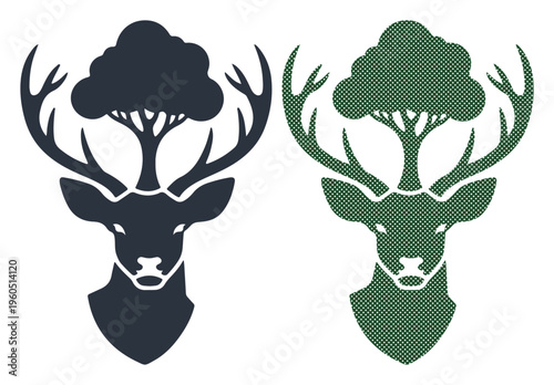 Majestic stag head with tree growing from antlers, symbolizing nature and life