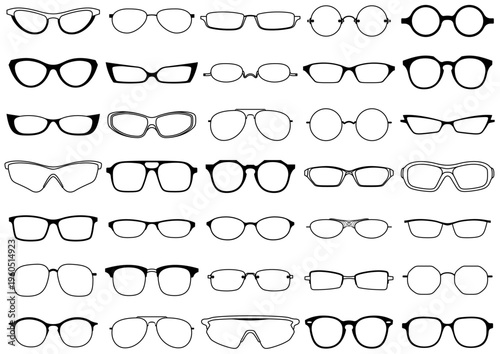 色々なデザインのメガネのシルエットセット