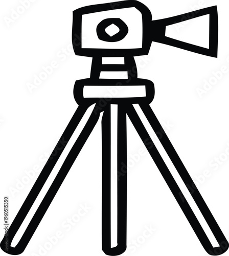 A black and white image of a camera on a tripod Vector