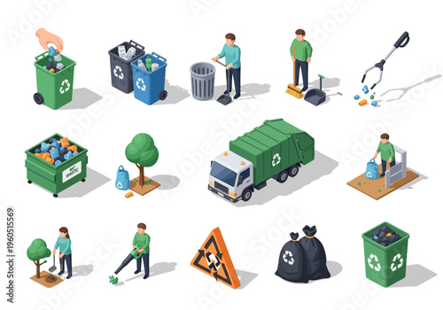 Recycling and Waste Management Collection of Isometric Icons