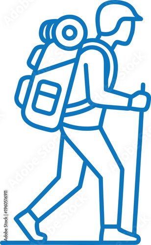 Hiker with backpack and trekking poles on a journey
