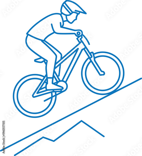 Cyclist riding downhill on a mountain bike trail