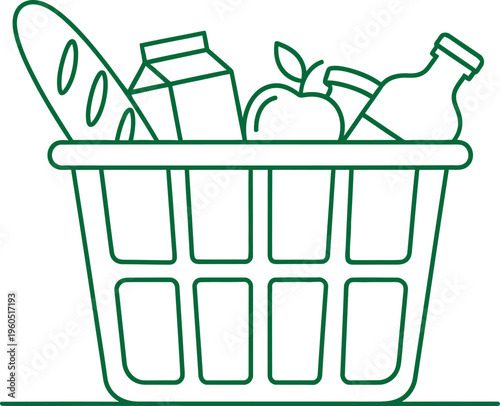 Shopping basket with fresh food and groceries