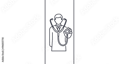 Minimalist Line Art Illustration of a Doctor with Stethoscope Representing Medical Expertise and