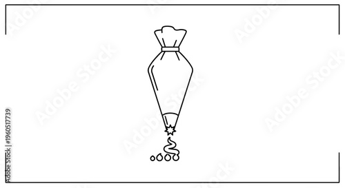 Minimalist line art illustration of a pastry bag dispensing decorative icing swirls for baking and