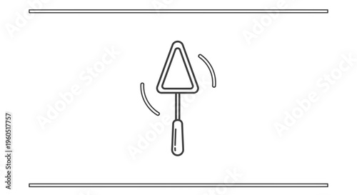 Minimalist line art illustration depicting a classic musical triangle percussion instrument in