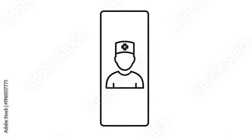Minimalist line art icon representing a medical professional or healthcare worker in a rectangular
