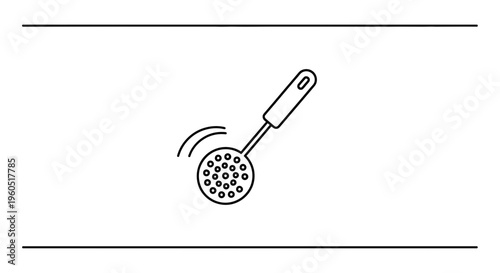 Simple line art drawing of a kitchen skimmer, perfect for culinary infographic designs