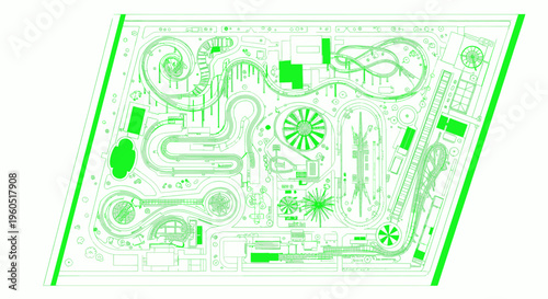 Amusement Park Map Blueprint - Roller Coaster, Ferris Wheel, Rides Layout