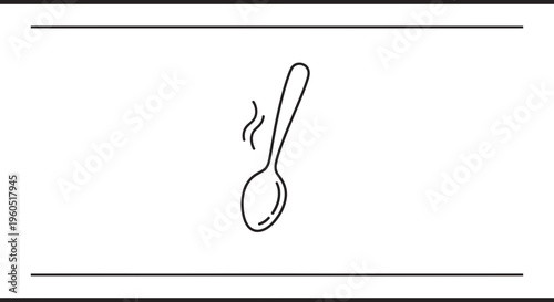 Minimalist black outline icon of a steaming spoon symbolizing hot food or beverage kitchen utensils