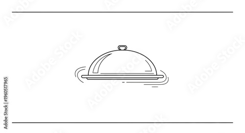 Elegant minimalist linear icon of a dinner cloche on a plate symbolizing service and fine dining