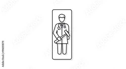 Abstract line illustration of a medical professional holding a neurological reflex hammer for