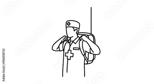 Emergency healthcare professional with backpack ready to deploy aid and support