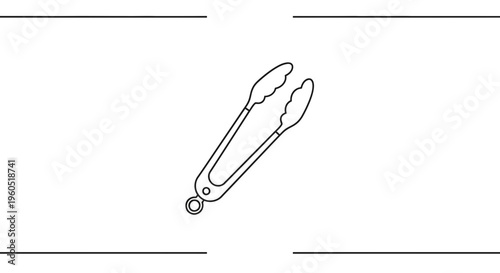 Elegant line art drawing of modern kitchen tongs perfect for various culinary applications