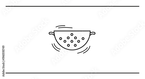 Dynamic line art rendering of a kitchen sieve for straining and washing ingredients and preparing