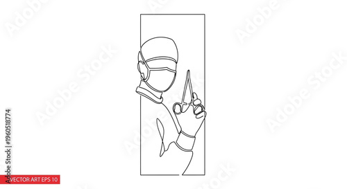 Minimalist continuous line art of a skilled surgeon preparing for an intricate medical procedure
