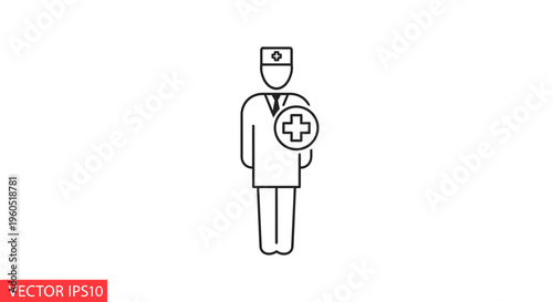Medical Professional Silhouette with Cross Symbol for Health Services and Patient Care