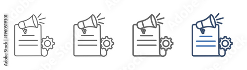 
outline icon set act now with gear, document and speaker design
