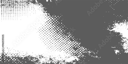 Abstract a grunge halftone textured pattern in black and gray, with a distinctive weathered and distressed aesthetic, perfect for adding depth and a vintage feel to any design.