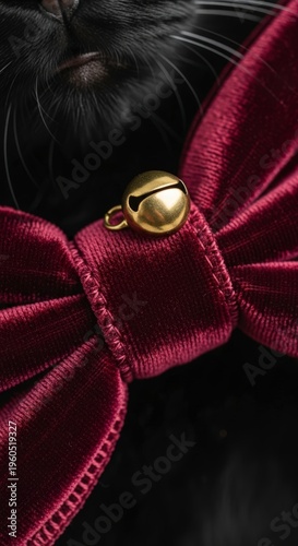Black cat with red velvet bow.