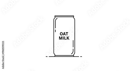 Minimalist line art illustration of an oat milk beverage can, emphasizing plant-based dairy