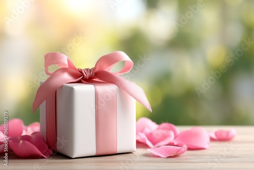 Wallpaper Mural Elegant Romantic Gift Box with Silk Ribbon on Soft Pink Petals for Valentine's Day Celebration Torontodigital.ca