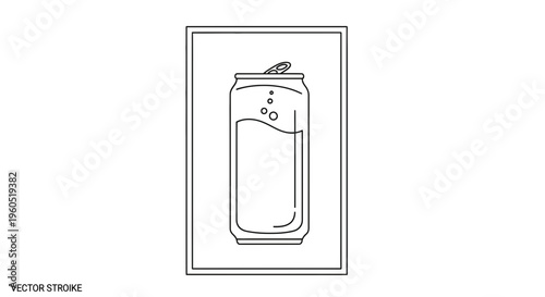 Simple line art illustration of an opened fizzy drink can with bubbles minimal design