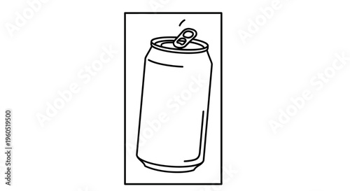 Minimalist black and white line art illustration of an opened aluminum beverage can