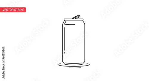 Minimalist vector outline illustration of an open aluminum beverage can, perfect for clean graphic