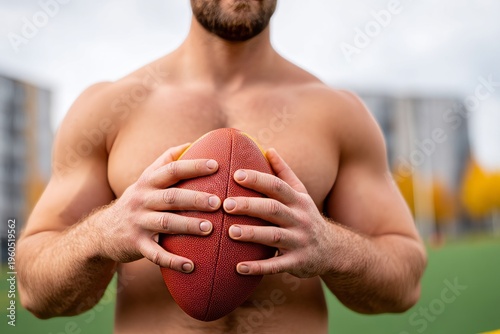 Wallpaper Mural Rugby Player Preparing for Impact During Scrimmage Drill in Outdoor Setting Torontodigital.ca