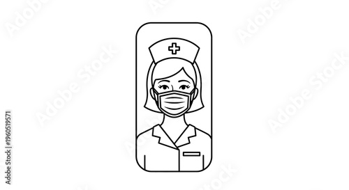 Dedicated healthcare professional illustration showcasing a female nurse wearing protective face