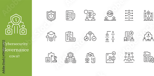 Cybersecurity Governance and Compliance Strategy IT Security Line Icons