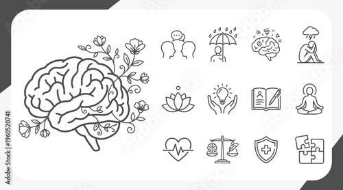 mental health icons, anxiety or stress icon set, mental personality problem simple symbols, linear vector illustration, outline editable stroke