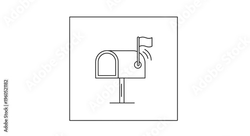 Simple outline drawing of a traditional mailbox with its flag raised, symbolizing new mail arrival